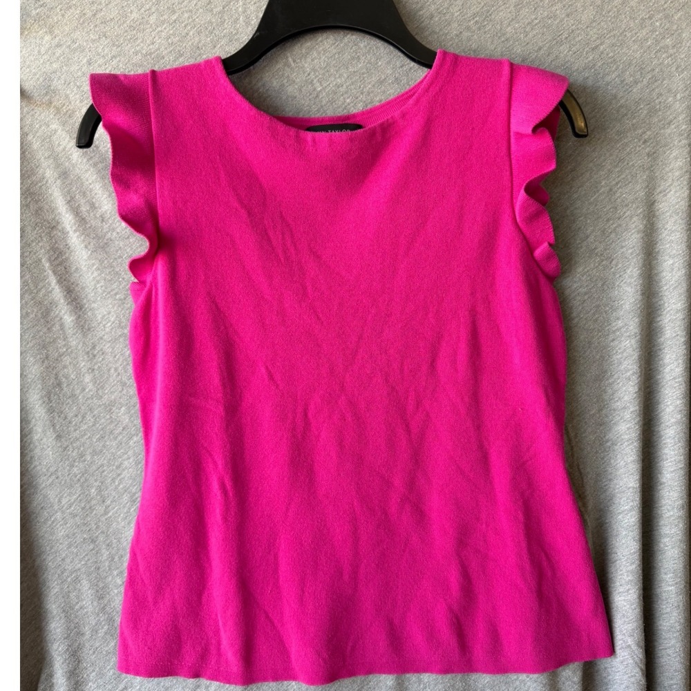Ann Taylor Ruffle Sleeve Knit Top Pink Sleeveless Barbiecore Siren Medium